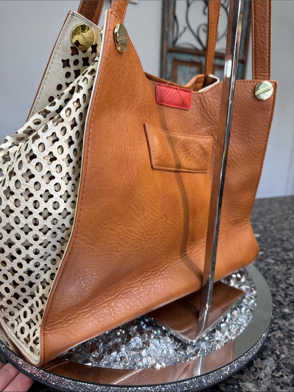 Big Buddha Tan & Cream Laser-Cut Shoulder Bag - Picture 6 of 12